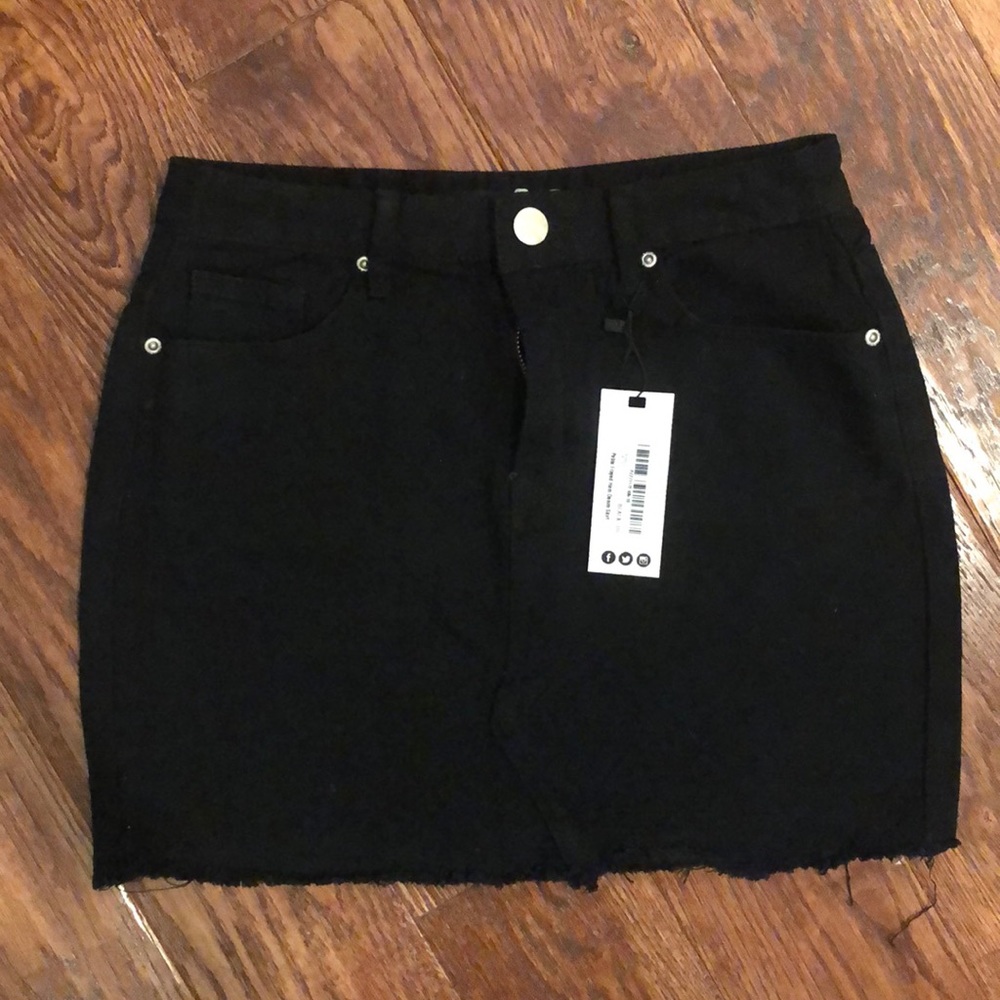 Boohoo Black Fringe Denim Skirt